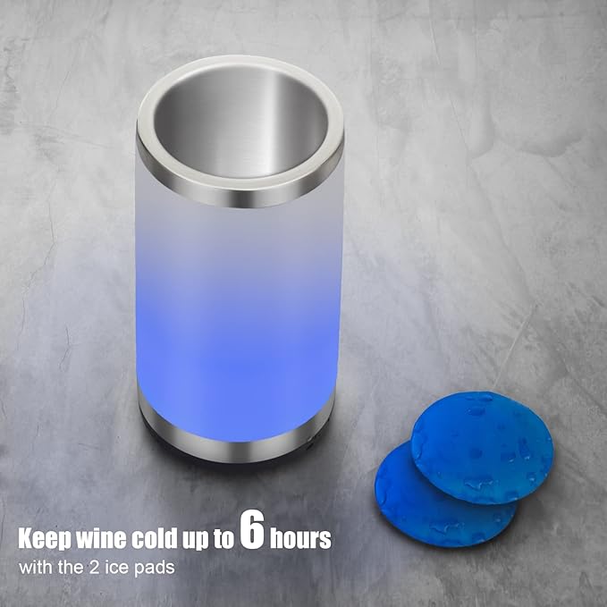 Elrigs Wine Chiller with RGB Touch Lamp| Wine Bottle Cooler Bucket| Double Walled Insulator with 2 Ice Pack for 750ml Champagne| Perfect Wine Gifts for Women/Men| Wine Accessories for Party/Dinner