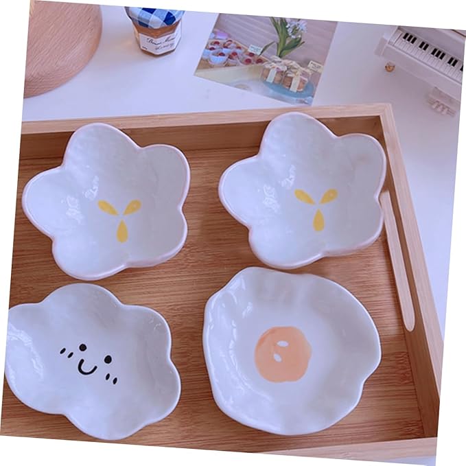 4pcs Seasoning Dish Cake Toppers Vinegar Dish Japanese Plates Appetizer Plates Ceramic Spice Dish Fruit Platter Portion Cups Snack Dish Sushi Ceramics Kitchen Supplies re-usable