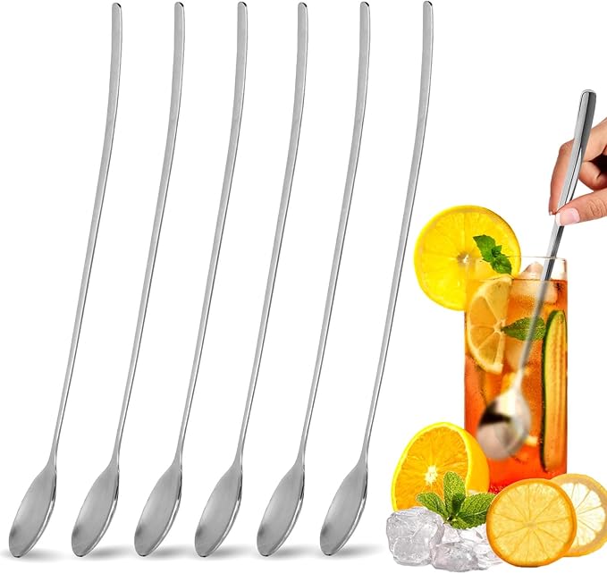 9.5-Inch Long Spoon, Ice Tea Spoons for Ice Cream, Coffee, Cocktail, Stainless Steel Long Spoons for Stirring, Long Handle Spoon, Set of 6