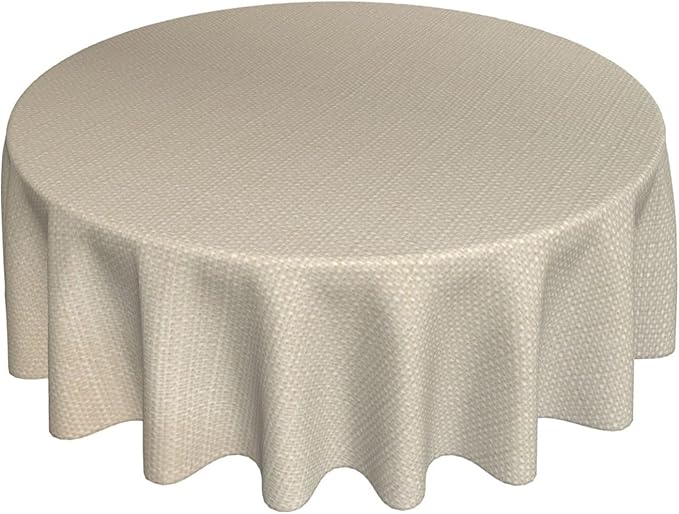 Faux Linen Round Tablecloth, Waterproof Wrinkle Free Woven Textured Table Cloth, Soft Fabric Table Cover for Home Dining, Party, Wedding, Holiday (70 Inch Round, Flax/Beige/Taupe)