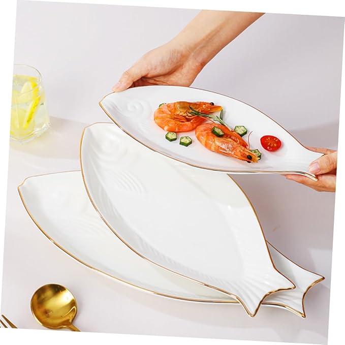 LIFKOME Ceramic Fish Plate Elegant Fish Shaped Food Serving Tray Rimmed Design for Appetizers Sushi Fruits for Parties and Banquets