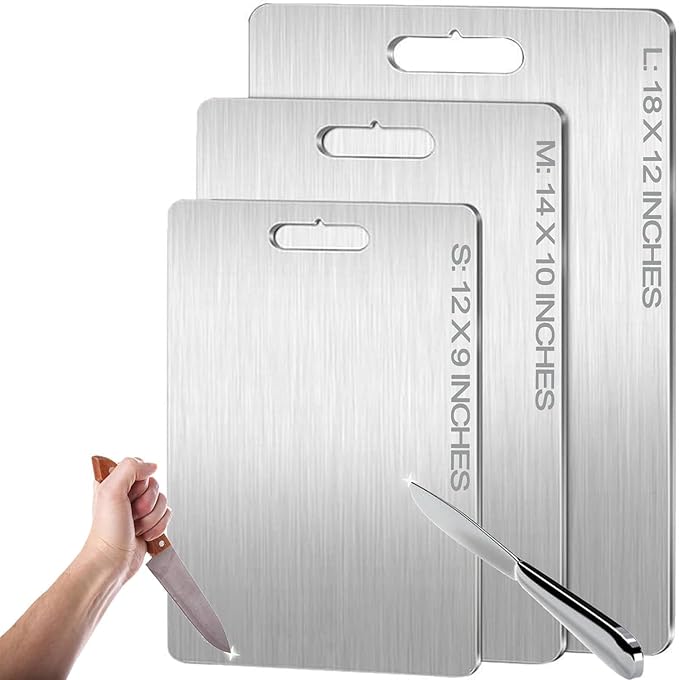 Generic Titanium Cutting Board, Stainless Steel Food Grade Cutting Board, Titanium Cutting Board for Kitchen, 14 * 10 Inch, Meat, Fruit, Vegetable Cutting Boards, Medium, Silver