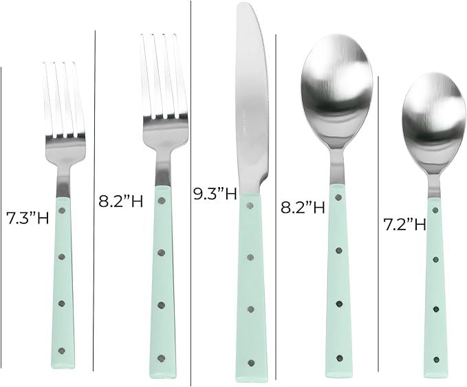 Soline Mint Green and Stainless Steel Flatware - Set of 20 Pieces