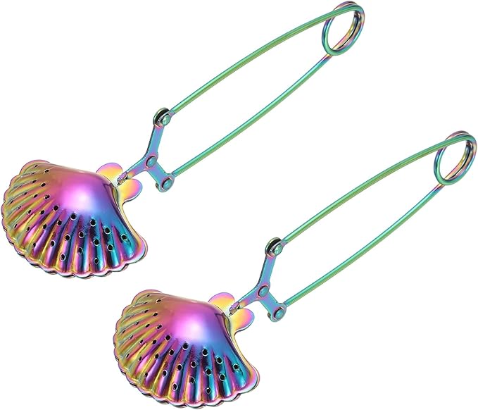 uxcell 2 Pcs Tea Infuser, Stainless Steel Loose Leaf Tea Infuser Filter, Long Handle Tea Steeper Strainers for Cup and Teapot for Tearoom Office Home, Shell Shaped Multicolor