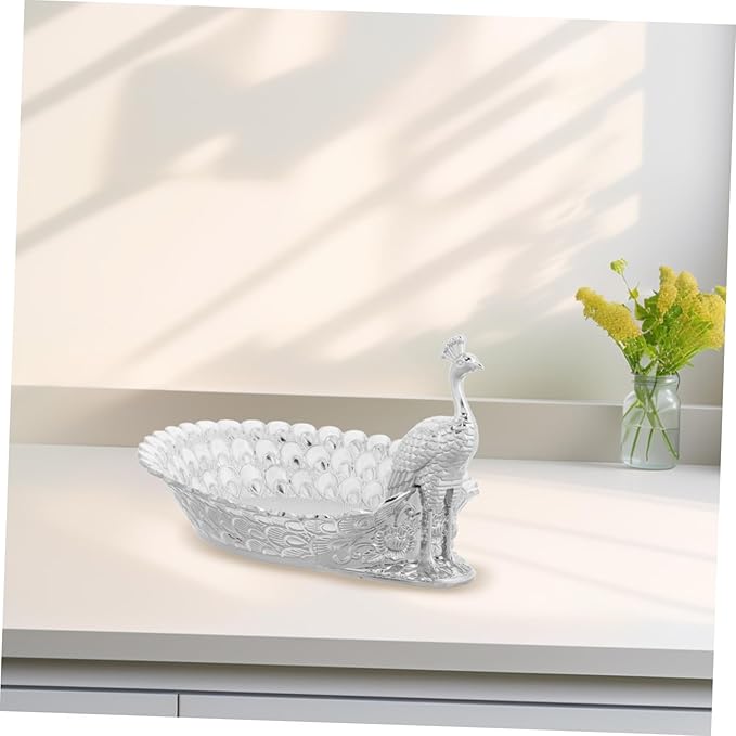 GLEAVI Delicate Peacock-theme Serving Tray for Parties Elegant Metal Fruit Platter and Snack Holder Decorative Storage for Candies and Nuts Versatile Use Living Rooms and Dining Areas