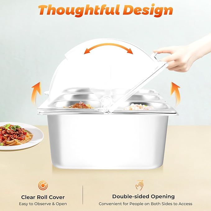 Salad Bar Buffet Station, Countertop Food Serving Display Container, Chilled Serving Trays for Parties, Stainless Steel Food Serving Tray Buffet Condiment Dispenser Display Rack