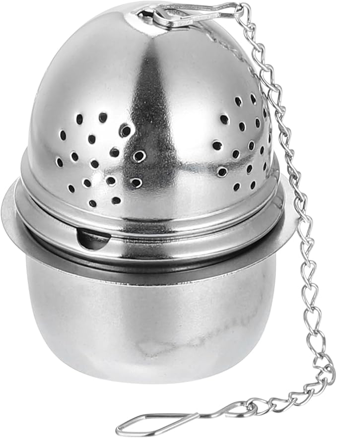 uxcell Tea Infuser Filter, Loose Tea Steeper, Stainless Steel Tea Strainer, Egg Tea Ball with Chain and Drip Tray for Brew Loose Leaf Tea, Silver