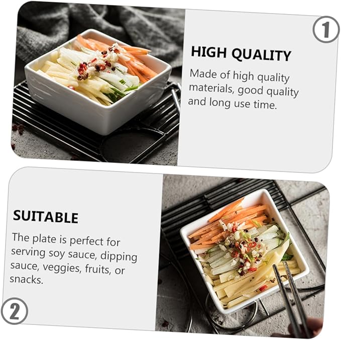 2Pcs Mini Ceramic Square Sauce Dishes Practical Appetizer Plates for Condiments High Thermal Stability Non Slip Base for Home Restaurant and Hotel Use