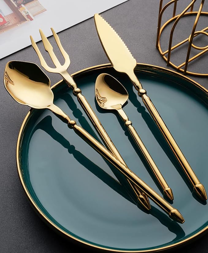 Gold Silverware Set for 10 Durable 18/10 Stainless Steel Flatware Set Creative Styles 40 Piece Modern Cutlery Tableware Utensils Set for Home Kitchen Wedding Restaurant Knives forks and Spoons
