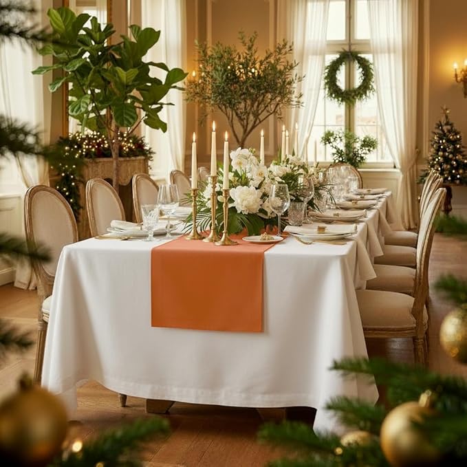 D'Moksha Homes Linen Rust Table Runner 90 Inches Long - 100% Pure Linen 14 x 90 Inch Table Runner for Dining, Winter, Christmas, Holiday, New Year - Machine Washable