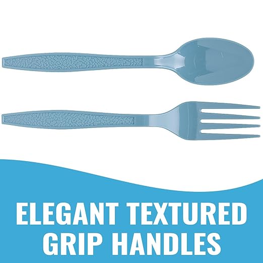 Fun Express Slate Blue Plastic Fork & Spoon Cutlery Set - 16 Count