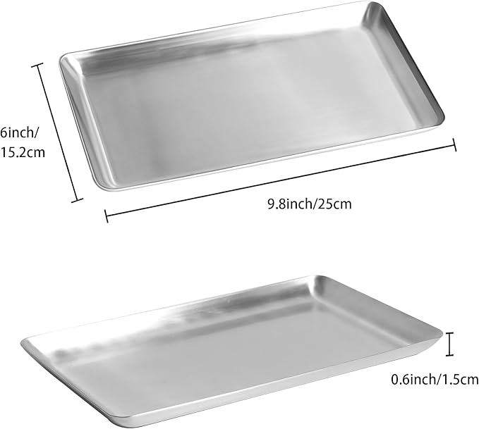IMEEA Small Silver Tray SUS304 Stainless Steel Rectangular Tray — Countertop Organizer for Bathroom Vanity, Jewelry, Keys & Skincare (9.8" x 6")