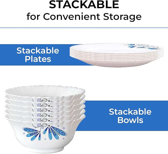 Borosil Gourmet Dinnerware Set For 6, 35 Pieces, White Dinner Plates and Bowls Sets, Chip Resistant Tempered Opal Glass, Stain Resistant, Dishwasher & Microwave Safe Dinner Set For Gifting, Serves 6