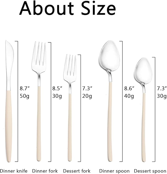 JASHII Slim Handle Silverware Set 20 Pieces, 304 Stainless Steel Colorful Flatware Set, Titanium Plating Cutlery Set, Utensil Sets for Home Dinner Service for 4, Dishwasher Safe - Beige&Silver