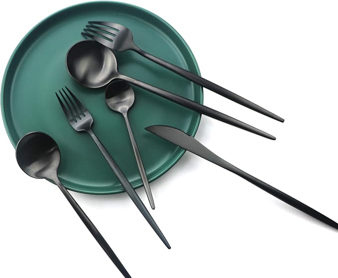 Gugrida 6 Pieces Matte Black Handle 18/10 Stainless Steel Silverware Set, Flatware Set Black Cutlery Set, Utensils Set for Home Restaurant, Dishwasher Safe (Full Black)