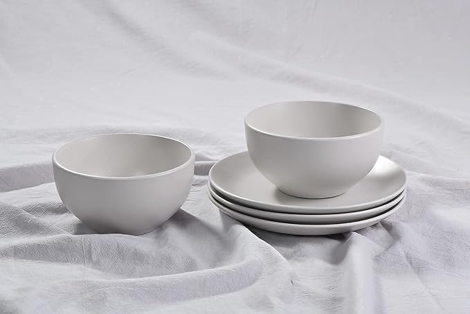 Porcelain Kitchen Dinnerware Set Ceramic tableware Dinnerware Set, 16 Piece Dishes Set, Plates and Bowls Set for 4, Gray Matte,Cream White
