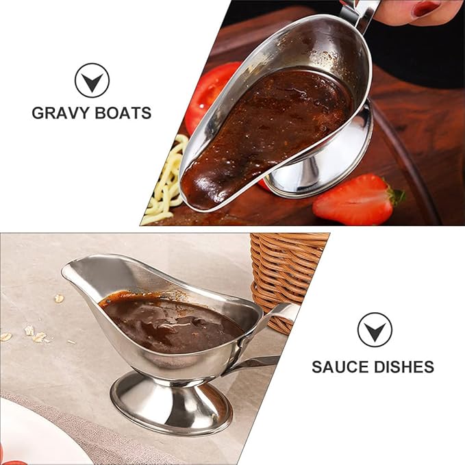 Zerodeko Stainless Steel Gravy Boat Set 4 Pcs with Lid Sauce Dispensers for Kitchen Dining Ideal for Gravy Steak Sauce Salad Dressing and Reusable Cups