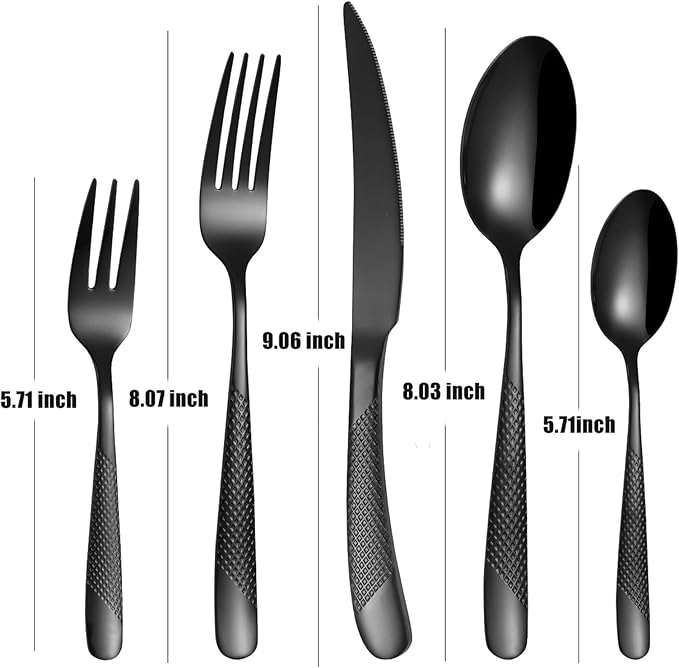 diamond hammered silverware set, 90-piece cutlery set for 18 people, Checkered Handle Stainless Steel Flatware serving set - Cutlery Set For Home Kitchen