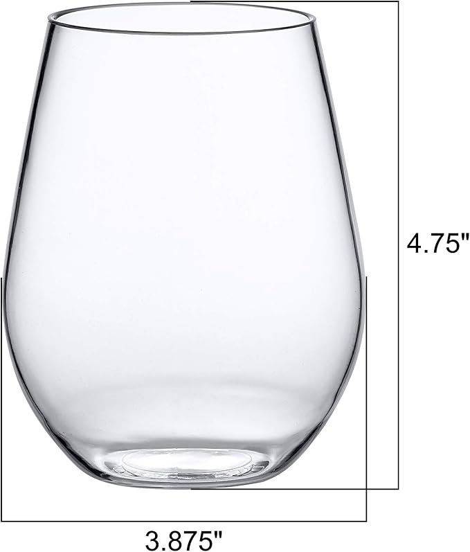 Amazing Abby - Cynthia - 20-Ounce Unbreakable Tritan Wine Glasses (Set of 6), Plastic Stemless Wine Tumblers, Reusable, BPA-Free, Dishwasher-Safe, Perfect for Poolside, Outdoors, Camping, and More