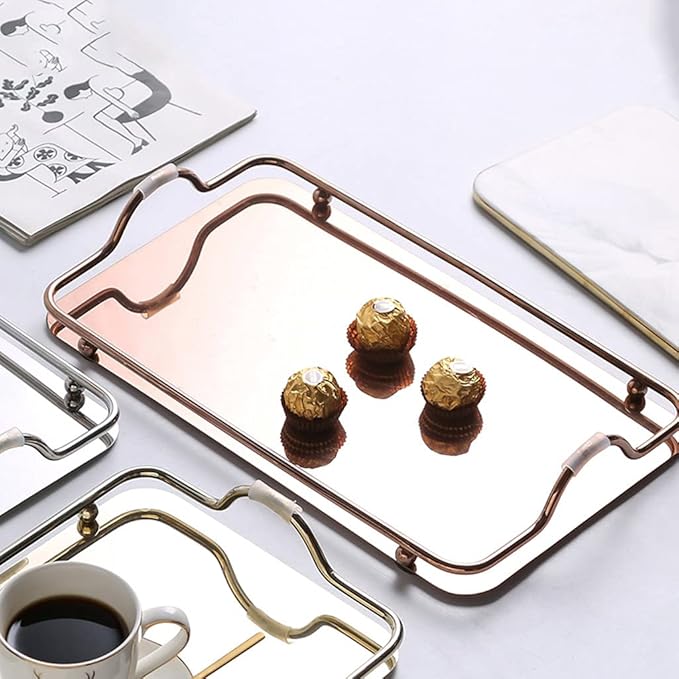 Nordic Rectangular Stainless Steel Tray with Handles Coffee Serving Tray