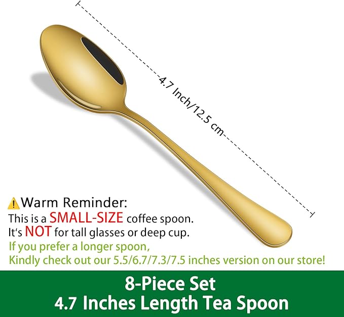 4.7 Inches Coffee Spoon,8-Piece Cute Gold Espresso Spoons,Mini Coffee Spoon,Mirror Polishing Stainless Steel Teaspoon,Tea Spoons For Home Cafe