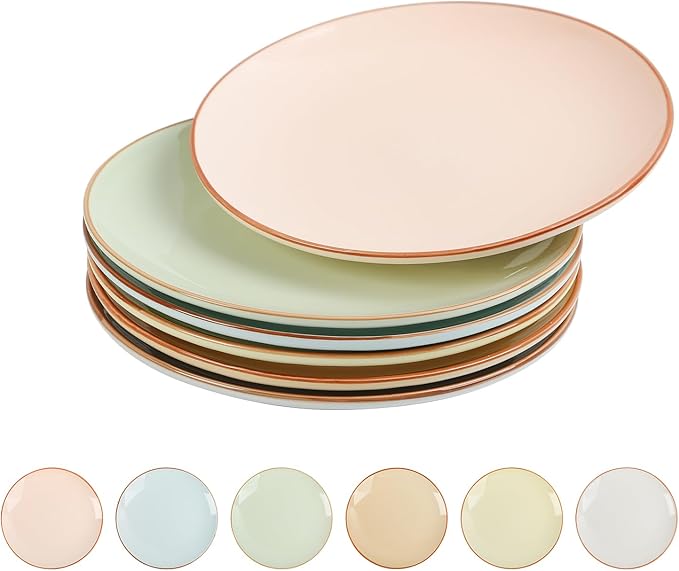 Dessert Plate Set of 6-8 Inch Colorful Ceramic Plates for Appetizer, Salad, Lunch - Modern Serving Dishes - Microwave, Oven and Dishwasher Safe - Assorted Candy Hue