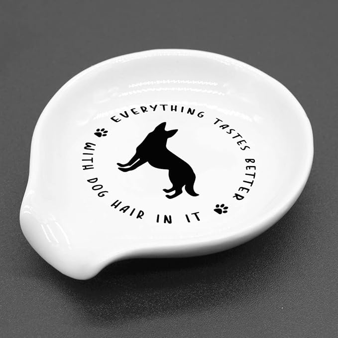 Funny Coffee Quote Black and White Ceramic Coffee Spoon Holder-Coffee Spoon Rest -Coffee Station Decor Coffee Bar Accessories-Coffee Lovers Gift for Women and Men (Dog Hair German)