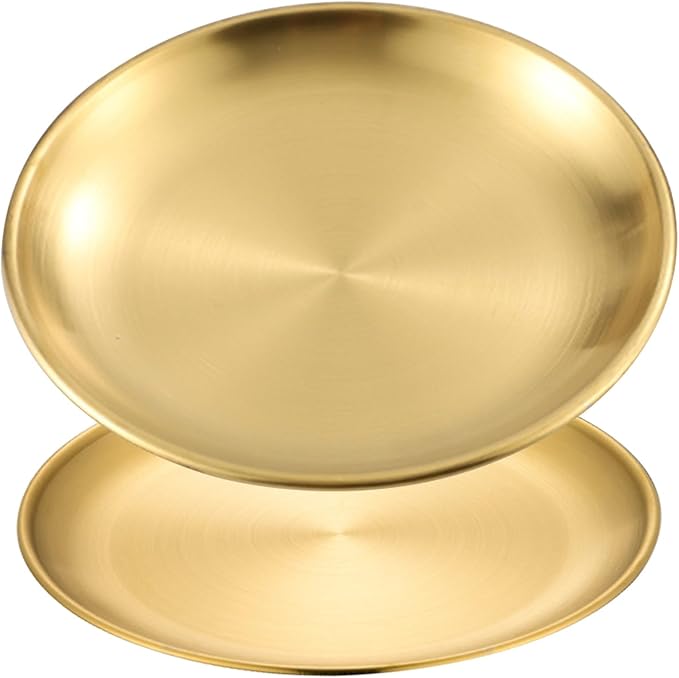 2 PCS Coffee Table Tray, Stainless Steel Serving Tray, Smooth Edges, Wire Drawing Process, Waterproof and Slip Resistant, Multifunctional(Gold,17x1.5CM/6.7x0.6IN)
