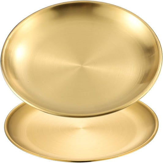 2 PCS Coffee Table Tray, Stainless Steel Serving Tray, Smooth Edges, Wire Drawing Process, Waterproof and Slip Resistant, Multifunctional(Gold,17x1.5CM/6.7x0.6IN)
