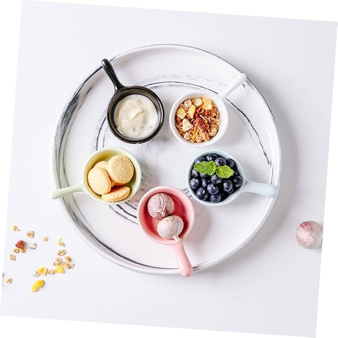 LIFKOME Mini Ceramic Dipping Dish Set Handle Japanese Style Snack and Sauce Plates 4-Piece Appetizer Serving Tray for Fruits and Seasonings