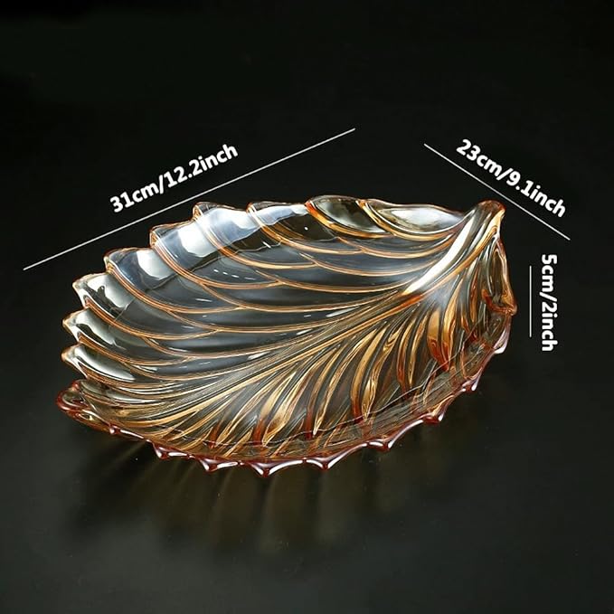 MAGCOLOR Creative Gold Hand painted Crystal Glass Leaf-shaped Decorative Bowl -12.2 inch Diameter Fruit Display & Kitchen Table Centerpiece. (Gold)