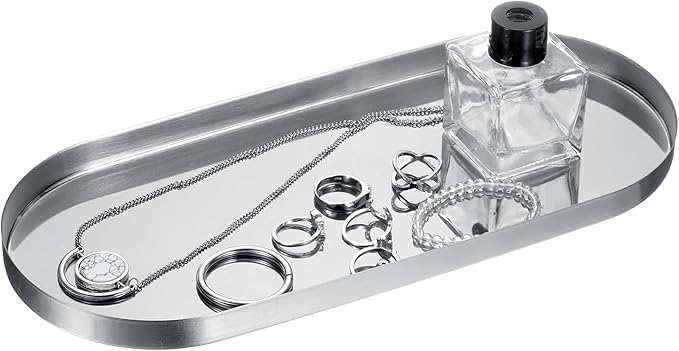 uxcell Rectangle Serving Trays, 5 x 11inch Metal Serving Platter Board Bathroom Tray for Coffee Party Home Decor Cheese Dish Cake Dessert, Silver