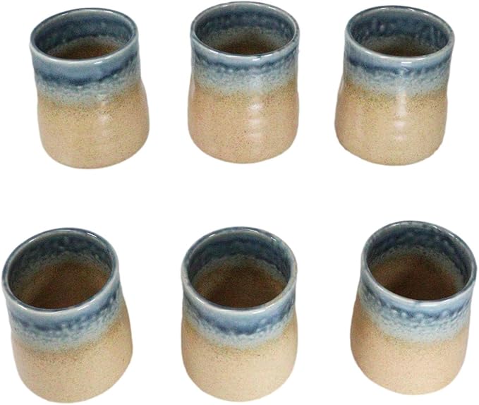 Ebros Gift Artistic Blue River Ao Nagashi Collection Dinnerware Serveware Kitchenware Set Asian Japanese Restaurant Supply (Pack Of 6 Yunomi Reactive Glaze Tea Cups 9oz)