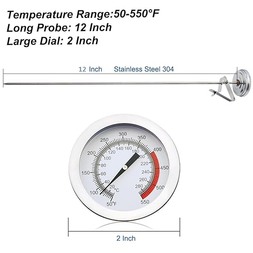 Deep Fry Turkey Candy Thermometer(2 Pack) with 12" Probe & Pot Clip,Oil Thermometer for Fring, Classical Gauge for Cooking of Tall pots,Beef,Lamb,Meat Cooking