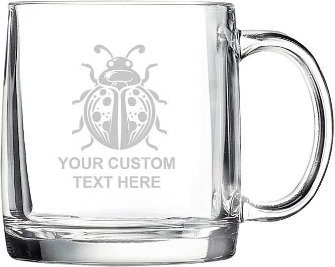 Ladybug, Personalized 12.5 oz Polar Camel Glass Coffee Desk Mug – Custom Laser Engraved Clear Cup for Tea, Espresso, Latte, Whiskey - Microwave Safe/Made in USA