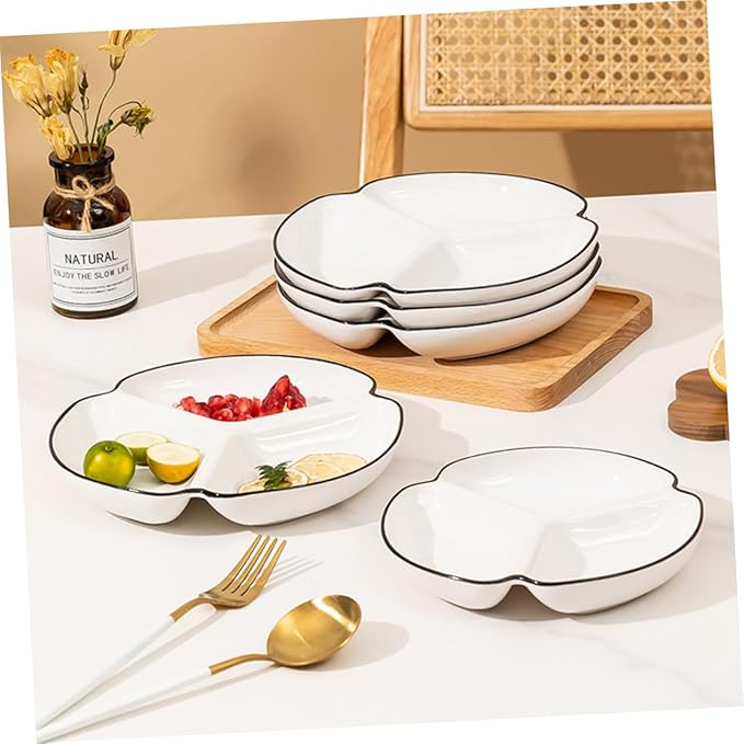 Porcelain Divided Plate Ceramic Dining Plate with Compartments for Dried Fruit Snacks Appetizers Easy to Clean Sectional Serving Platter for Home Parties Weddings
