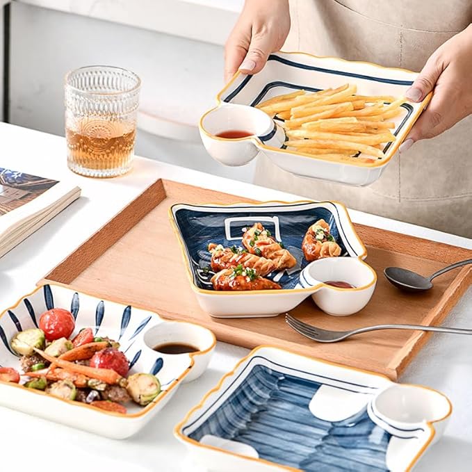 Multi Purpose Appetizer Ceramic Tray Vinegar Bowl Elegant Sushi Cookie Serving Dishes Dipping Sauce Plate for Dumplings French Fries Snacks Homes Restaurants Design Sense Souvenirs