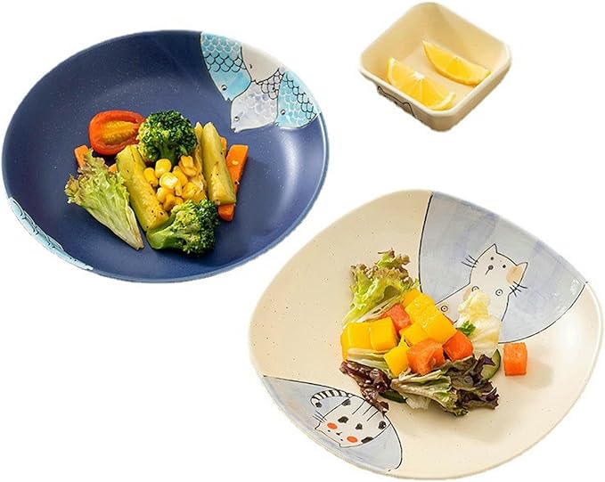 Japanese minimalist home cute cartoon creative ceramic plate - 8-inch square plate (couple cat)