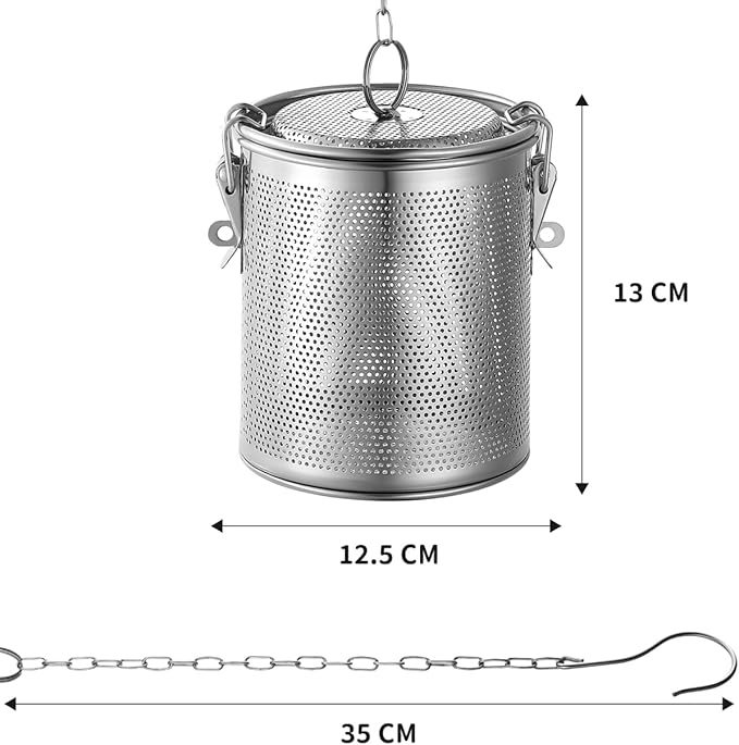 Yardwe Stainless Steel Stewed Basket - Cooking Strainer for Seasonings Spice Infuser with Long Chain Hook Ideal for Soups and Broths (5.51 X 5.11 X 4.72 Inch)