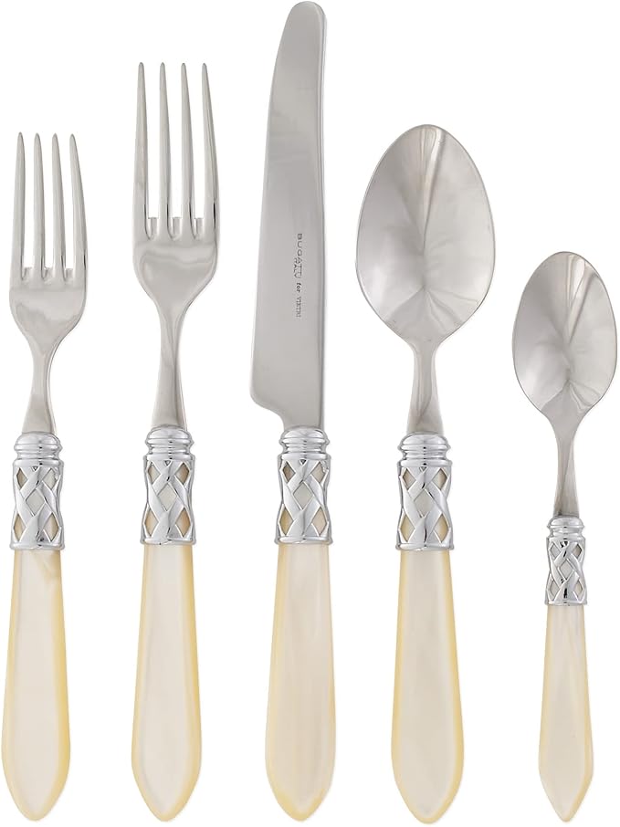 Vietri Aladdin Collection Italian Flatware 18/10 Stainless Steel Brilliant Finish Place Settings (Ivory)