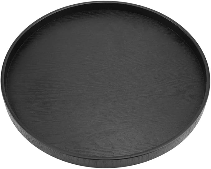 Tbest Black Round Wood Serving Tray, Solid Wood Tea Coffee Snack Food Meals Tray, Restaurant Trays