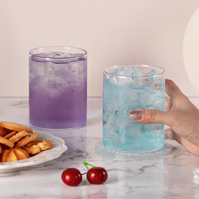 KAMMAK Drinking Glasses Set of 2, 14.8oz Water Glasses, Highball Glass Cups,Daliy Clear Glass for Cocktail, Juice, Tea, Iced Tea, Kitchen and Bar Glassware Gifts, Dishwasher Safe (05)