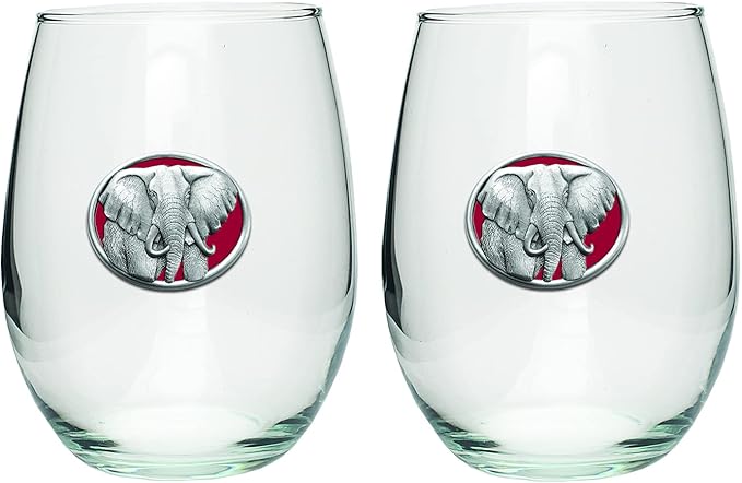 Heritage Pewter Elephant Stemless Glass Goblets – Set of 2 | 15 OZ Goblet Wine Glasses | Expertly Crafted Pewter Glass