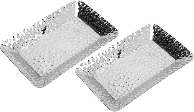 Stainless Steel Towel Tray Rectangular Serving Tray Silver 2PCS - Rustproof Durable Storage Organizer, Elegant Minimalist Design for Kitchen and Bathroom