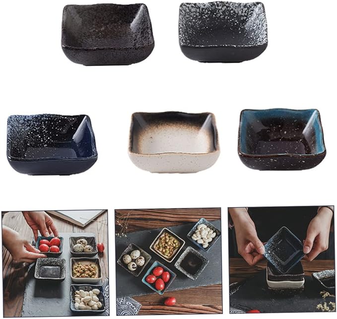 PRETYZOOM 5pcs Vintage Japanese Style Snack Plate Ceramic Sushi Dishes for Dipping Sauces for Appetizers and Side Dishes Random Colors and Designs