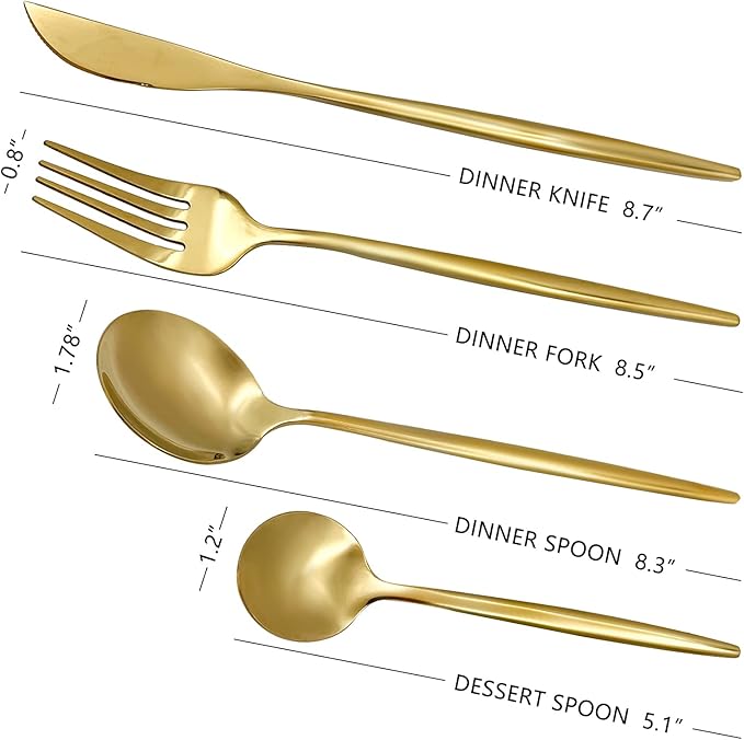 24-Piece Flatware Set, Stainless Steel Knife Fork Spoon, Home Dinnerware Tableware Set for 6, Cutlery Set, Include Knives/Forks/Spoons Gold