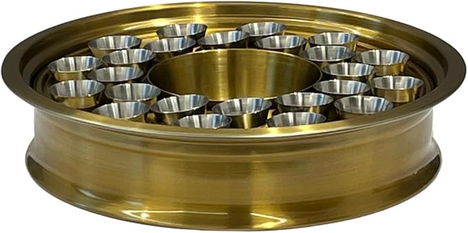 Communion Ware | Communion Tray | Holy Stackable Cup Tray for Churches | Communion Supplies | Portable Communion Tray with 24 Holes Disk | Stainless Steel - Matte Gold Finish