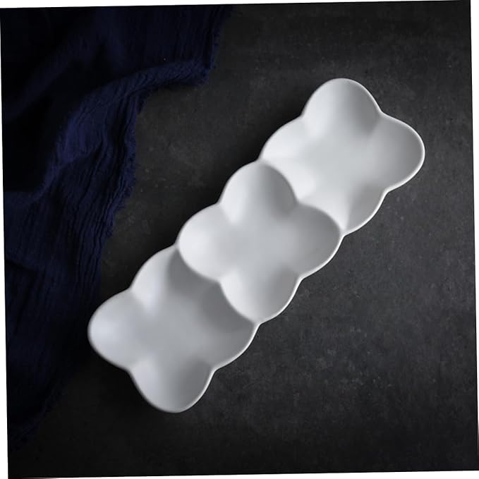 PRETYZOOM Ceramic Snack Serving Tray Nordic Style Appetizer Plate with Three Grids for Dips Condiments and Snacks White Dish for Gatherings and Everyday Use