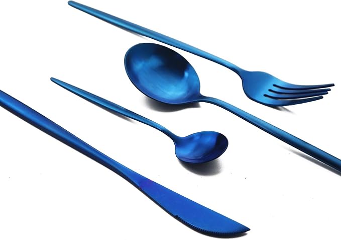 30-Piece Stainless Steel Silverware Set, Attractive Matte Finished Flatware Set, Serving for 6, Classic Cutlery set for Home/Restaurant，Includes Dessert Spoons Forks - Blue