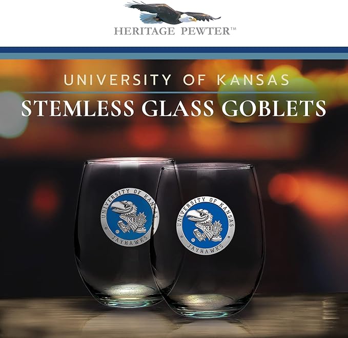 Heritage Pewter Kansas Stemless Glass Goblets – Set of 2 | 15 OZ Goblet Wine Glasses | Expertly Crafted Pewter Glass